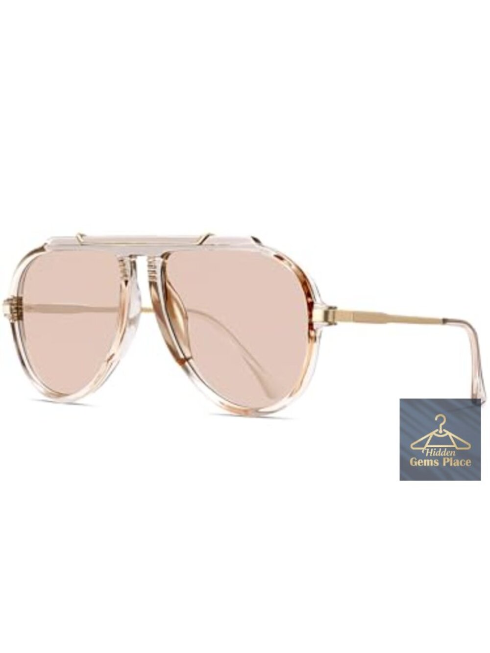 Oversized Retro Aviator Sunglasses UV400 Protection Gold Metal Accent Plastic